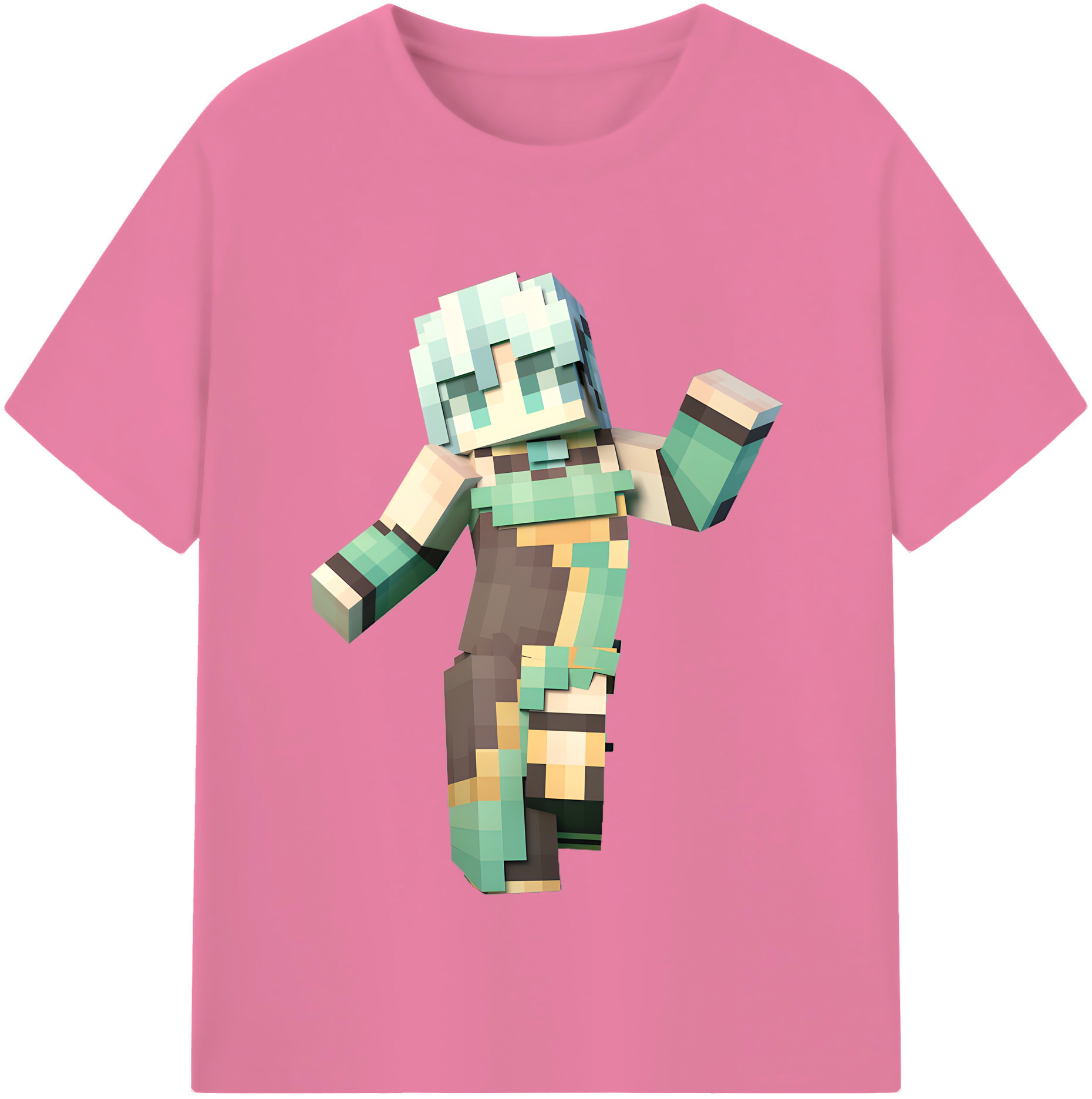 （画像用） マインクラフト ブロックの世界 Minecraft MC Block world 綿100％半袖Tシャツ（フロントプリント）